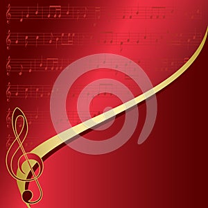 Red background with musical notes - vector