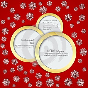 Red background with snowflakes in Circles in a gold frame