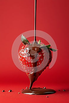 Red Background Strawberry Chocolate Drizzle Illustration