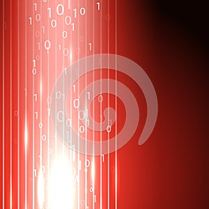 Red background with stream of binary code