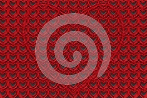 Red background of three-dimensional hearts