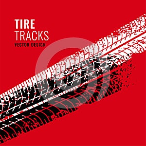 Red background with tire tracks mark