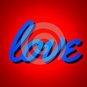 red background the word love in blue color