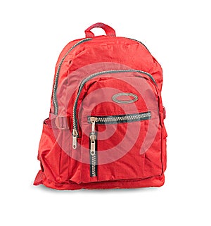 Red backpack isolated on white