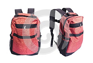 Red backpack isolated