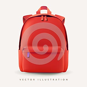 Red backpack mockup. School bag template, front view