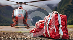 The red backpacks and helicopter. AI generated