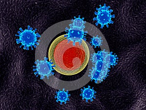 Red bacteria under protection - 3d rendering