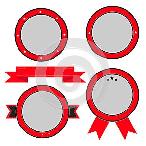 Red badge and label set with ribbon and stars. Empty templates.