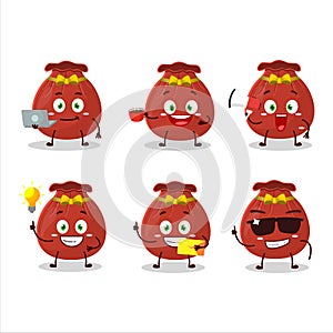 Red bag cartoon character with various types of business emoticons