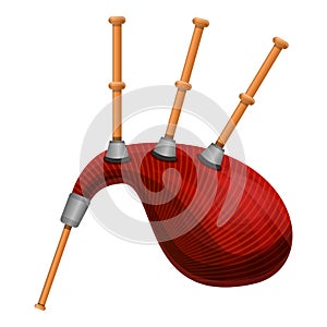 Red bagpipes icon, cartoon style