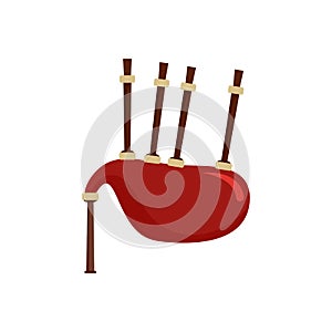 Red bagpipes icon, flat style