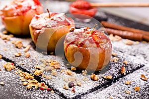 Red Baked Apples Stuffed Cottage Cheese And Granola