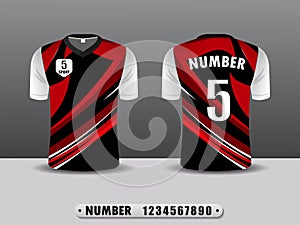 Red and balck football club t-shirt sport design template. photo