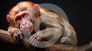 Red Bald-headed Uakari, also known as British Monkey (Cacajao calvus rubicundus). Generative AI