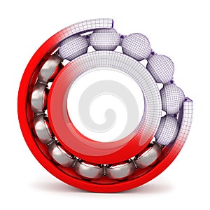 The red ball bearing. Cutted ball bearing on a white background