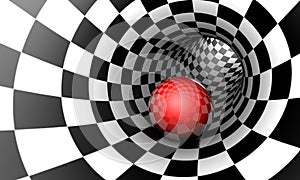 Red ball in a chess tunnel. Predetermination. The space and time