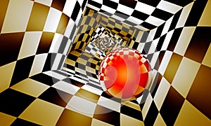 Red ball in a chess tunnel. Predetermination. The space and time
