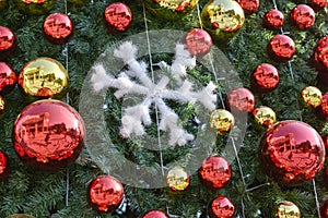 Red ball on christmas tree