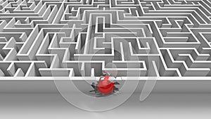 Red ball in white maze. The concept of solving complex business problems or training. Overcoming obstacles and difficulties. photo