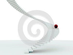 Red ball on white stairs