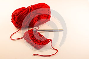 Red ball of wool & crocheting