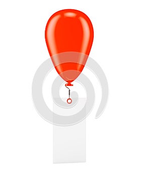Red balloon with blank banner isolated on white background