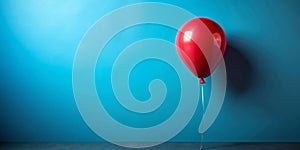 A red balloon floating in front of a blue background The balloon is slightly off center to the right AI-Created Content photo