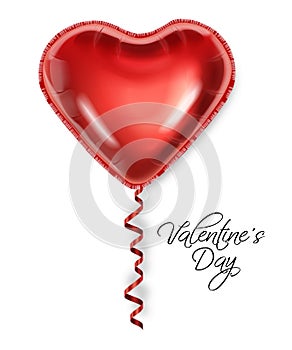 Red balloon heart isolated on white background Vector realistic. Valentine day card template. Romantic poster with air