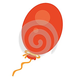 Red balloon with ribbon for the holiday, flat, isolated object on a white background, vector illustration