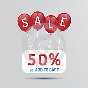 Red Balloon sale with discounts paper poster concept icons
