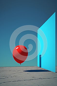 Red balloons on blues sky background. Minimalistic landscape