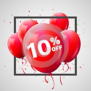 Red Balloons Discount Frame. SALE concept for shop market store advertisement commerce. 10 percent off. Market discount, red