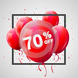 Red Balloons Discount Frame. SALE concept for shop market store advertisement commerce. 70 percent off. Market discount, red