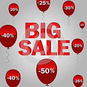 Red Balloons with an inscription Big Sale eighty percent Discounts. Vector.
