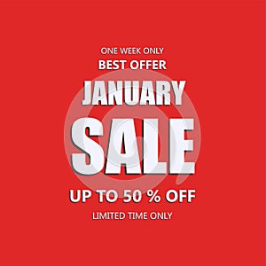 Red banner January sale 50 off best offer Limited