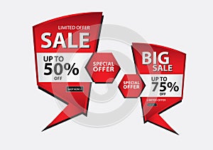 Red banner vector, Sale banner template, ribbons flat isolated, Labels, Stickers, Tags, Discount, icon