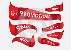 Red banner vector, Sale banner template, ribbons flat isolated, Labels, Stickers, Tags, Discount, icon vector