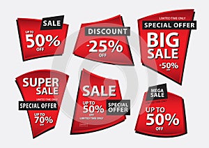 Red banner vector, Sale banner template, ribbons flat isolated, Labels, Stickers, Tags, Discount, icon vector