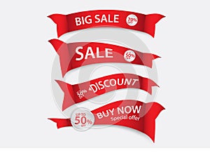 Red banner vector, Sale banner template, ribbons flat isolated, Labels, Stickers, Tags, Discount, icon vector