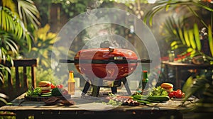 The red barbecue grill.AI generated image photo