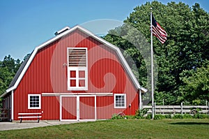 red barn with American flag