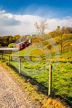 Red barn along country road in rural York County, Pennsylvania.