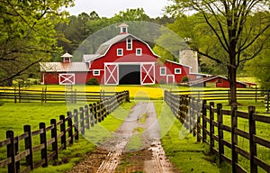 Red barn and dirt road in the country