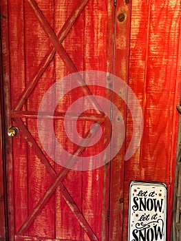 Red barn door Christmas background