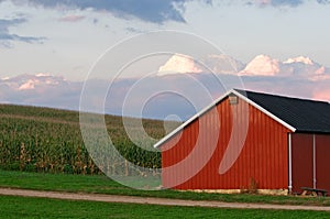 Red barn at dusk