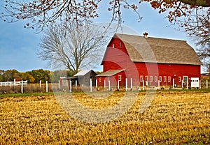 Red barn farm autumn scene COnnecticut