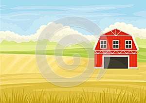 Red barn in the field. Vector illustration on white background.