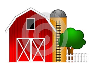 Red Barn with Grain Silo Illustration