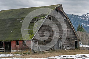 Red Barn with Green Mossy Roof